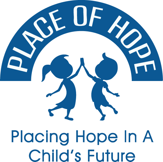 Logo of Place of Hope with children icons and hopeful message.